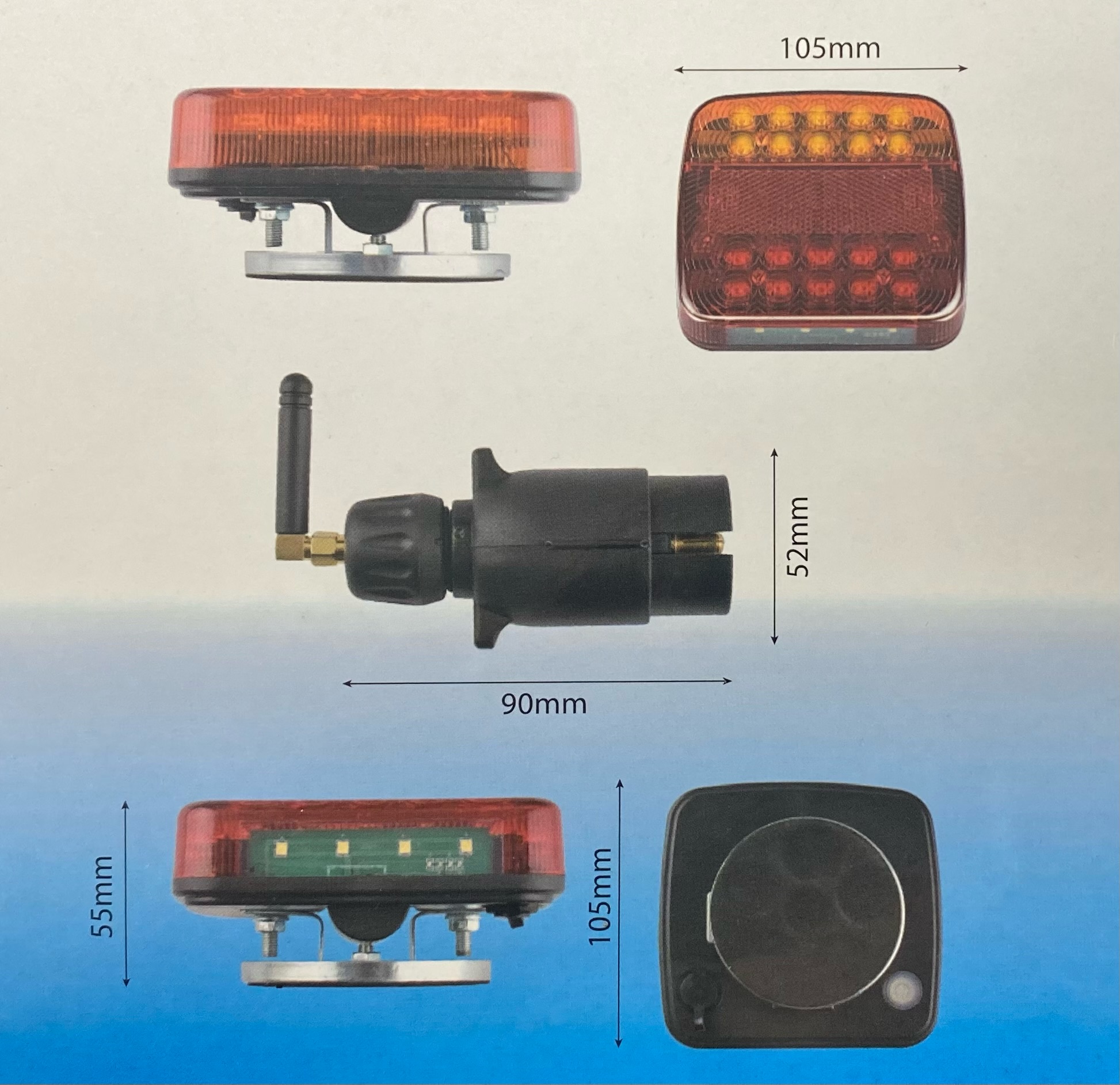 NEWFUN - Feux De Remorque Sans Fil Magnétiques - 12V Rechargeables IP65 - E-Mark - Pour Remorque, Camion, Caravane